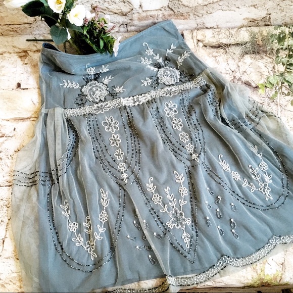 Anthropologie Dresses & Skirts - ANTHRO’s Odille  Blue Beaded Overlay Skirt, Size 6